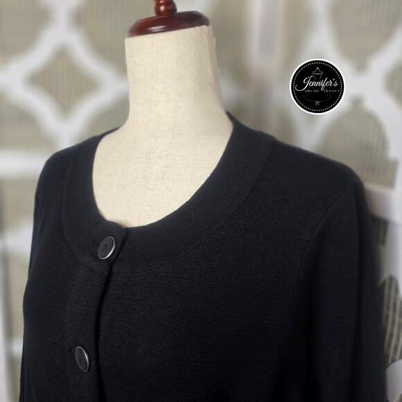 Rafaella Black Scoop Neck 3/4 Sleeve Cardigan Size Large - Picture 2 of 11
